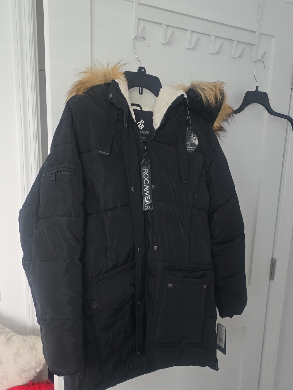 Rocawear Black Faux Fur Trim Puffer Parka